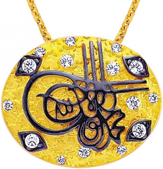 Altını yıldız desenli tuğralı oval Koçak Gold Osmanlı kolye modeli