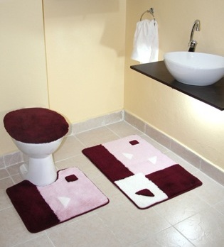 Bordo pembe banyo paspas takımı modeli