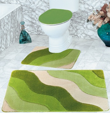 Dalga desenli yeşil banyo paspas takımı modeli