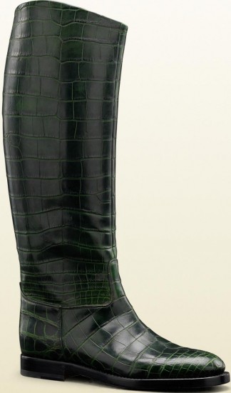 Desenli deri yeşil Gucci erkek çizme modeli