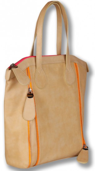 Fermuarlı bej turuncu Vakko büyük el çantası modeli