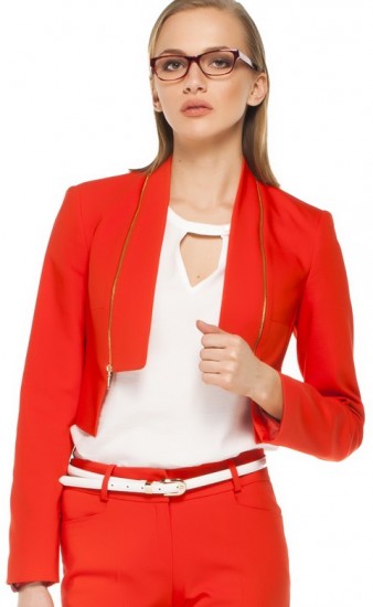 Fermuarlı kırmızı asimetrik Adil Işık 2013 İlkbahar ceket modeli