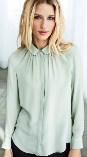 H&M açık yeşil ipek bayan baharlık gömlek modeli