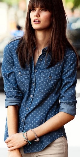 H&M desenli kot bayan baharlık gömlek modeli