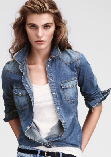 H&M kot mavisi bayan baharlık gömlek modeli