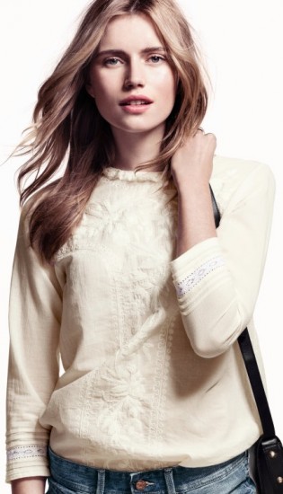 H&M krem renk dantelli bayan baharlık bluz modeli