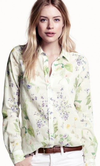 H&M çiçek desenli bayan baharlık gömlek modeli