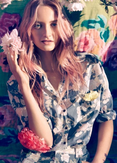 H&M çiçek desenli füme bayan baharlık gömlek modeli