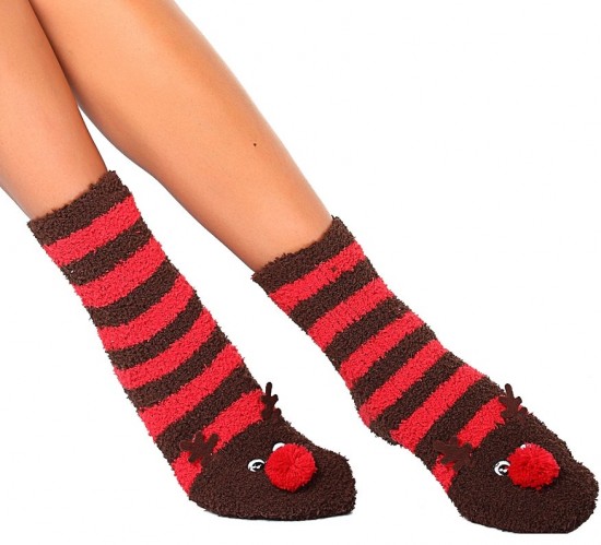 Kahverengi kırmızı Noel Penti kalın soket çorap modeli