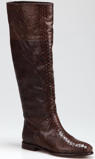 Kahverengi yılan derisi desenli Hotiç bayan çizme modeli