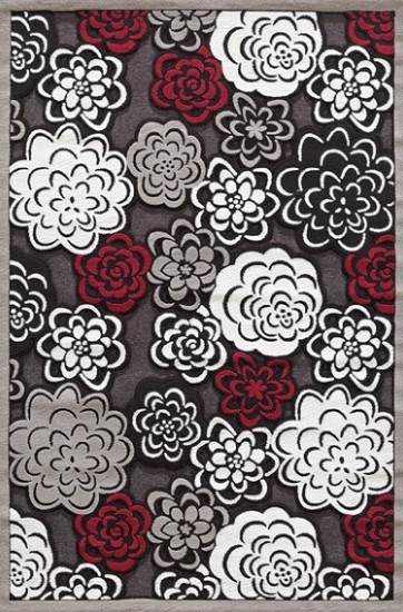 Kaşmir Jade kırmızı siyah beyaz gri çiçekli halı modeli