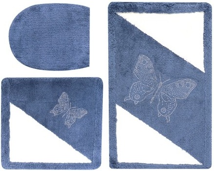 Kelebekli mavi beyaz banyo paspas takımı modeli