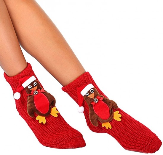 Kırmızı Noel Penti kalın soket çorap modeli