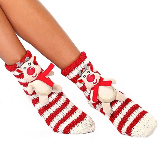 Kırmızı beyaz Noel Penti kalın soket çorap modeli