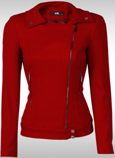 Kırmızı yandan fermuarlı Adil Işık bayan ceket modeli