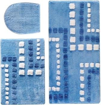 Labirent desenli mavi beyaz banyo paspas takımı modeli