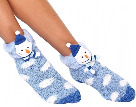 Mavi beyaz Noel Penti kalın soket çorap modeli