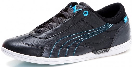 Puma mavi dikişli siyah desenli deri erkek spor ayakkabı modeli