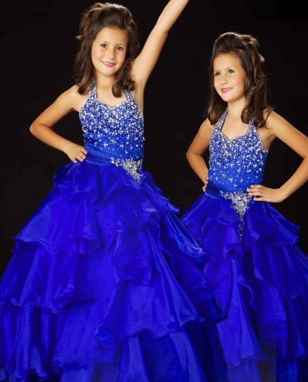 Saks mavisi kız çocuk abiye elbise modeli