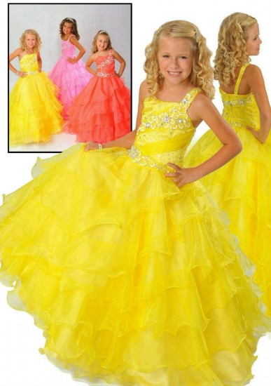 Sarı kız çocuk abiye elbise modeli