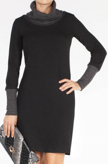 Siyah degaje yaka Adil Işık uzun kollu elbise modeli