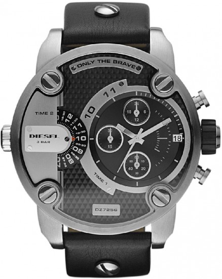 Siyah deri kordonlu kadranı desenli Diesel erkek kol saati modeli