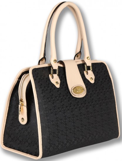 Siyah renkli kenarları pembe bantlı Vakko büyük el çantası modeli