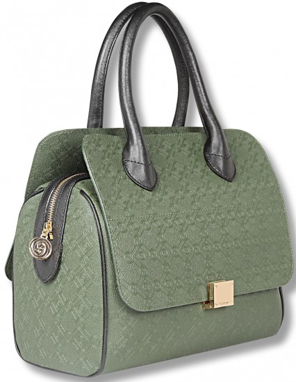 Siyah saplı yeşil Vakko büyük el çantası modeli