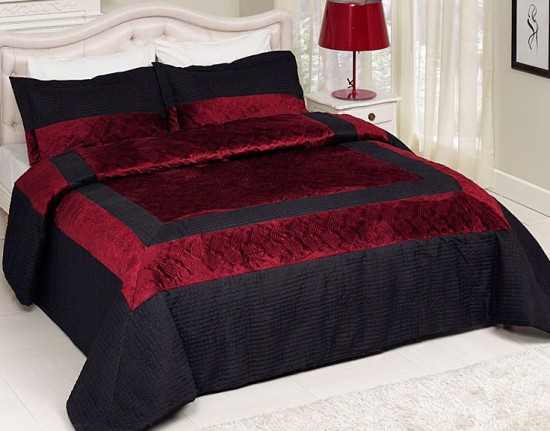 Taç Santa bordo siyah çift kişilik yatak örtüsü modeli