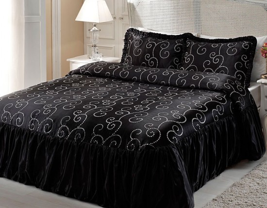 Taç Venezia siyah çift kişilik yatak örtüsü modeli