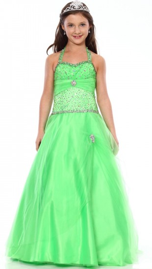 Taşlı yeşil kız çocuk abiye elbise modeli