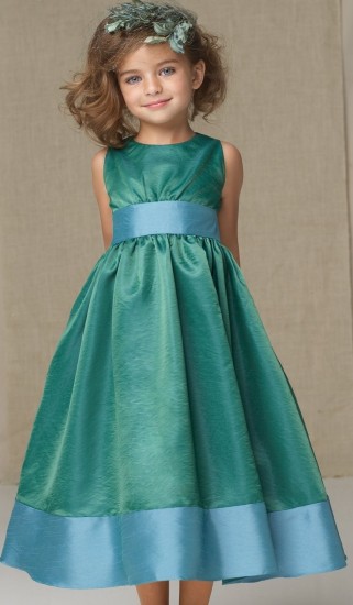Yeşil ve mavi kız çocuk abiye elbise modeli