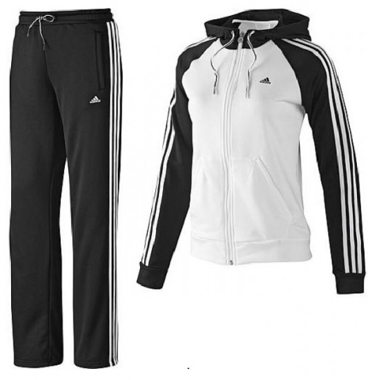 Üstü kapşonlu siyah beyaz Adidas bayan eşofman takımı modeli