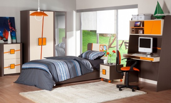 İstikbal turuncu krem gri Neon genç odası modeli