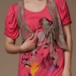 Baskı desenli pembe baharlık tunik modeli