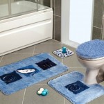Desenli mavi banyo paspas takımı modeli