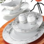 Gri çiçek yaprak desenli Karaca yemek takımı modeli
