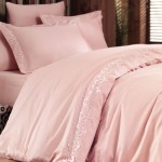 Güpürlü pembe Merinos pamuk saten nevresim takımı modeli
