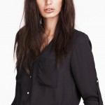 H&M sedef düğmeli siyah bayan baharlık gömlek modeli