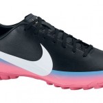 Halı saha için siyah deri pembe mavi tabanlı Nike erkek spor ayakkabı modeli