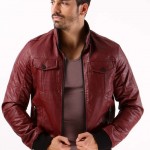 Kolları ve beli siyah lastikli bordo erkek deri mont modeli