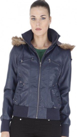 Lacivert kısa slim fit Defacto suni deri mont modeli