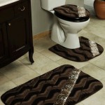 Leopar şeritli kahverengi banyo paspas takımı modeli