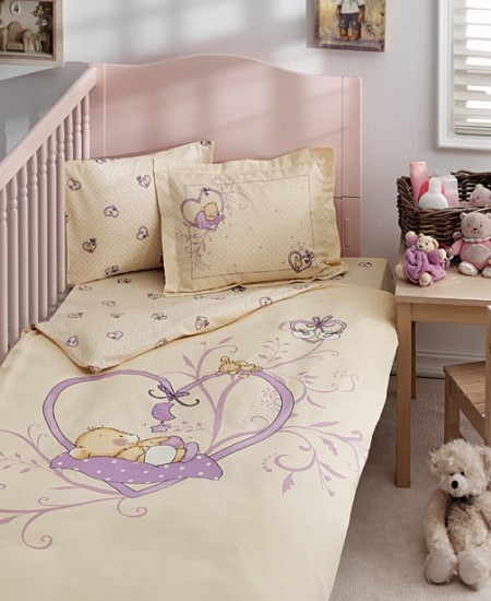 Lila Sleepy Bear Taç organik bebek nevresim takımı