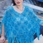 Mavi püsküllü tığ işi bayan panço modeli