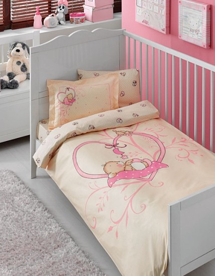 Pembe Sleepy Bear Taç organik bebek nevresim takımı