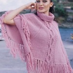 Pembe boğazlı bayan panço modeli