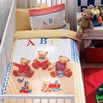 Sarı kırmızı mavi harfli ayıcıklı Taç organik bebek nevresim takımı