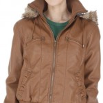 Taba rengi slim fit kısa Defacto suni deri mont modeli