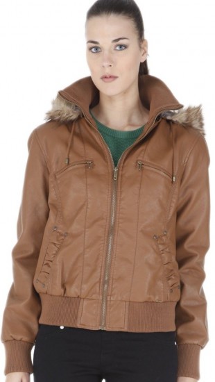 Taba rengi slim fit kısa Defacto suni deri mont modeli